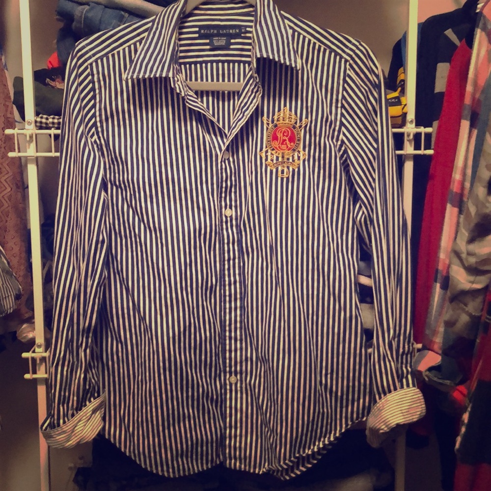 Navy Blue and White striped Ralph Lauren Polo